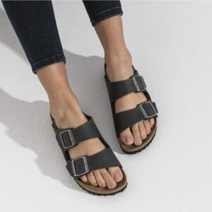 Birkenstock Arizona Black Leather Buckle Slide On Sandals EU Size 39